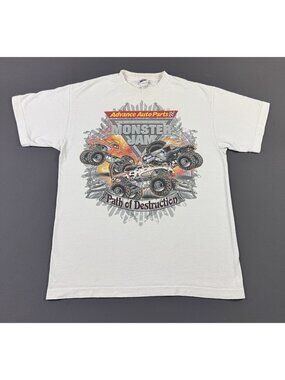 Rare Vintage Y2K Monster Jam Path Of Destruction White Promo Shirt Signed Auto